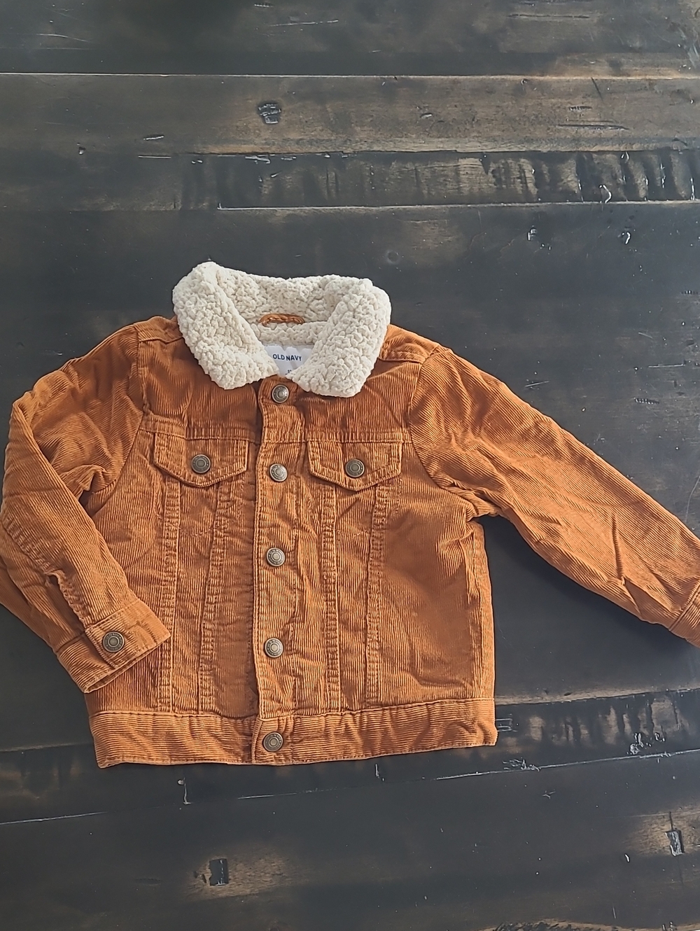 Size 3 Old Navy Kids' Rust Corduroy Jacket with Cream Sherpa Collar